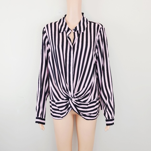 I.N.C international concepts stripe long sleeve twisted front top - Picture 2 of 10